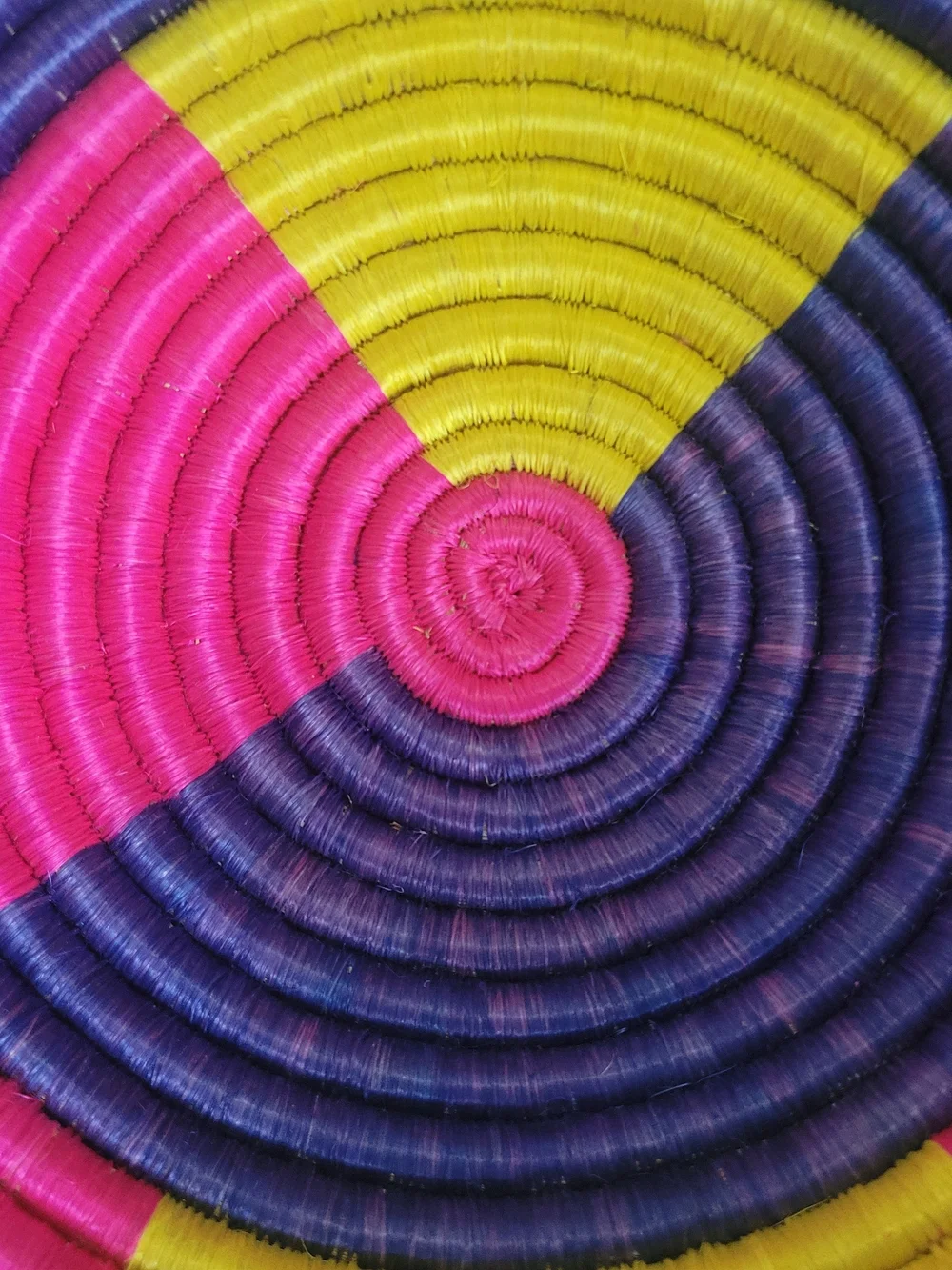 Handwoven Rwandan Colorful Coiled Basket - Fuchsia, Purple & Yellow